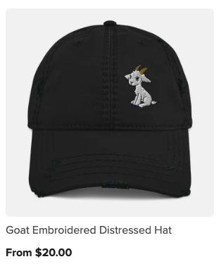 Black distressed baseball cap with a white embroidered unicorn with a gold horn on the front.