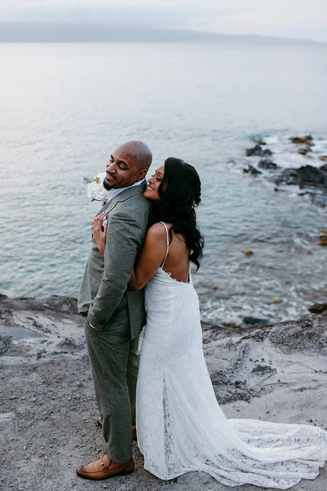 Destination bride and groom after bridal hair and makeup in Maui, Hawaii