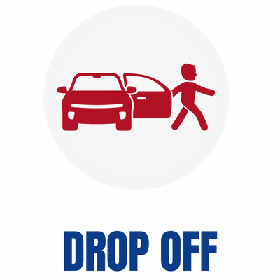 Icon of a person walking away from a parked car with the words "Drop Off" below.