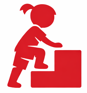 Silhouette of a young child climbing stairs.
