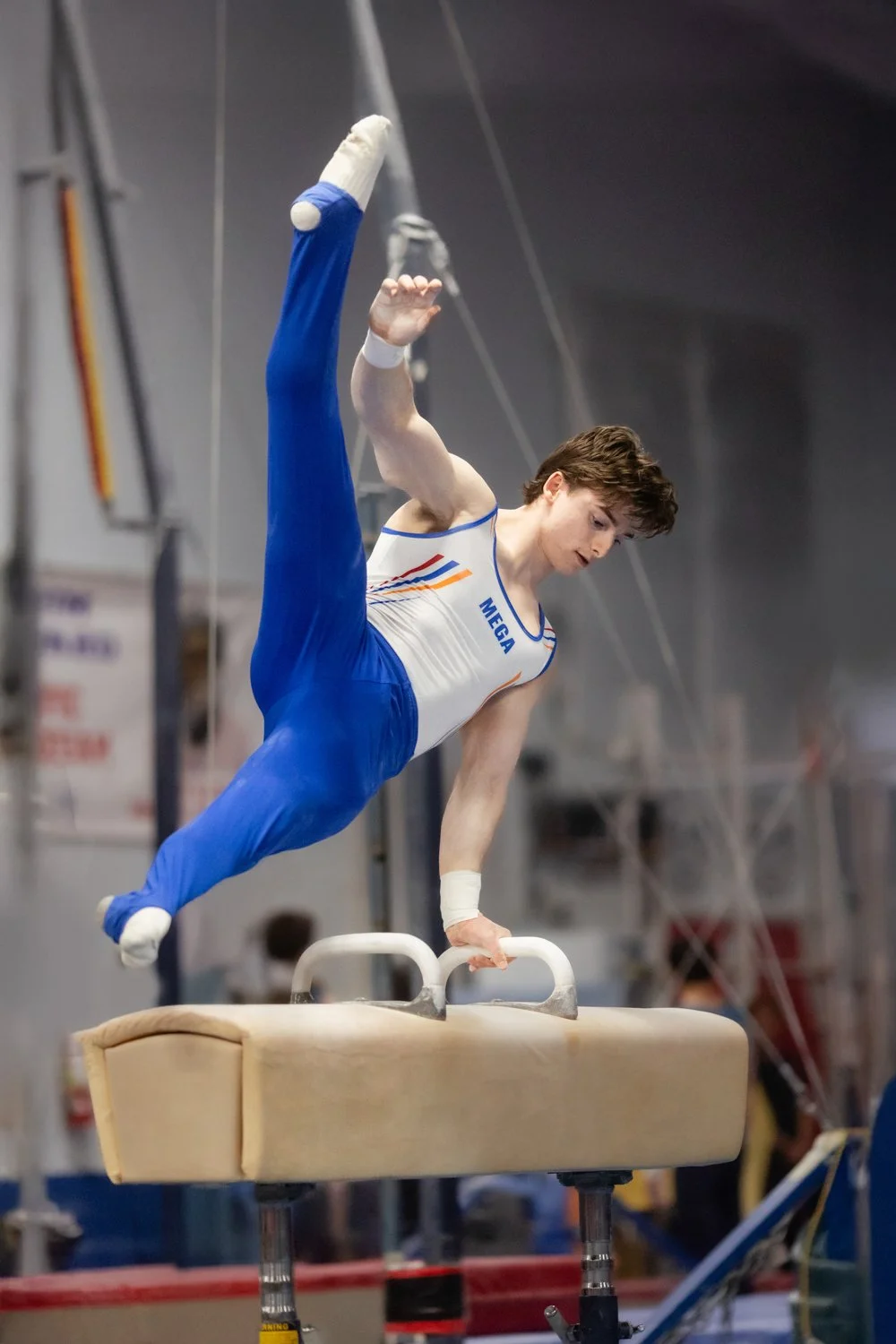 elite gymnast matt cormier performs on the pommel horse during the boston classic meet at massachusetts elite gymnastics academy