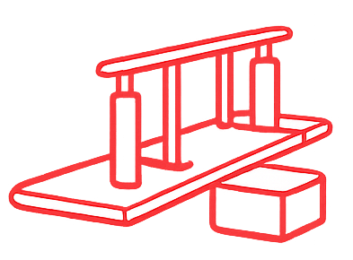 Simplified illustration of a skateboarding ramp with a box at the bottom.