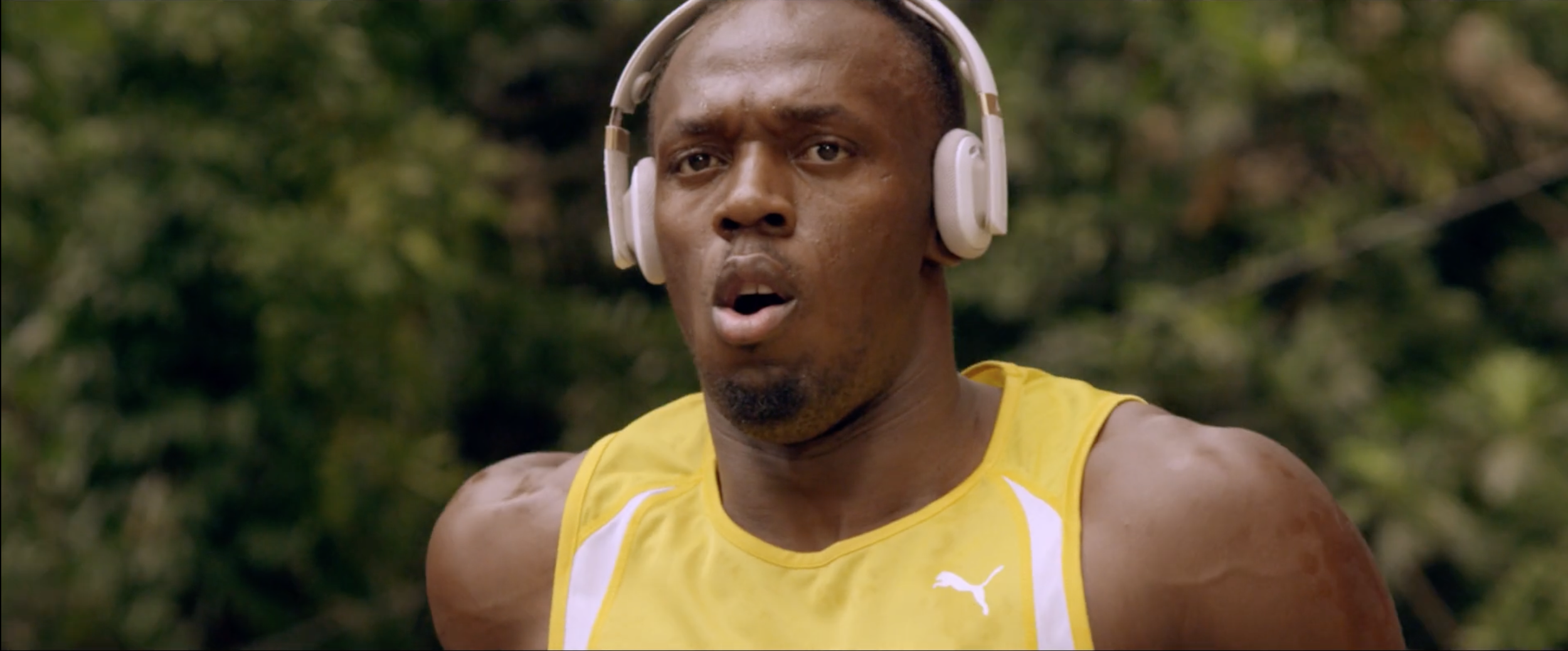 Olympic sprinter Usain Bolt in a television commercial filmed by cinematographer Callan Green ACS NZCS.