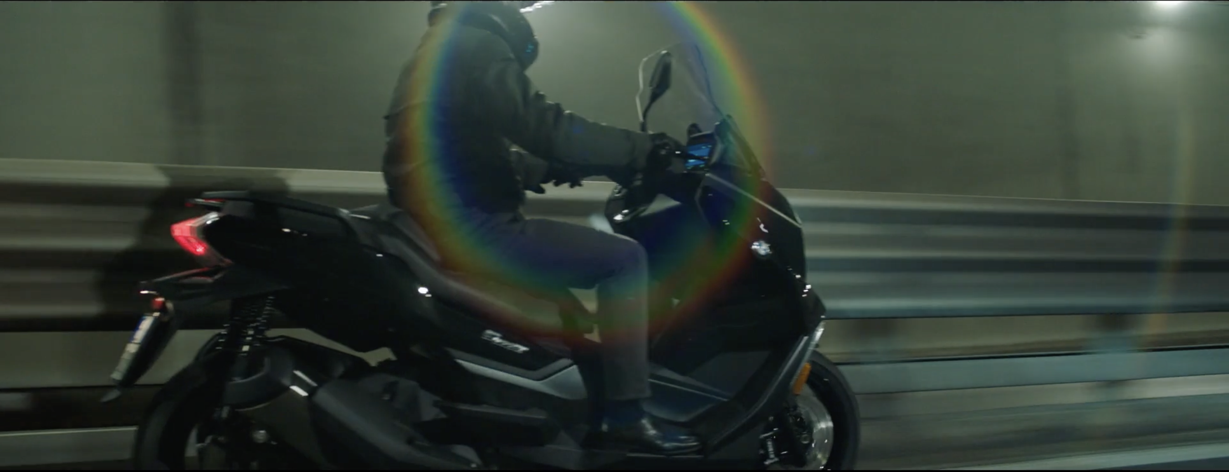 Stylish image of a man riding his motorbike in a BMW Motorrad commercial, filmed on location in Genoa, Italy, with cinematography by Callan Green ACS NZCS