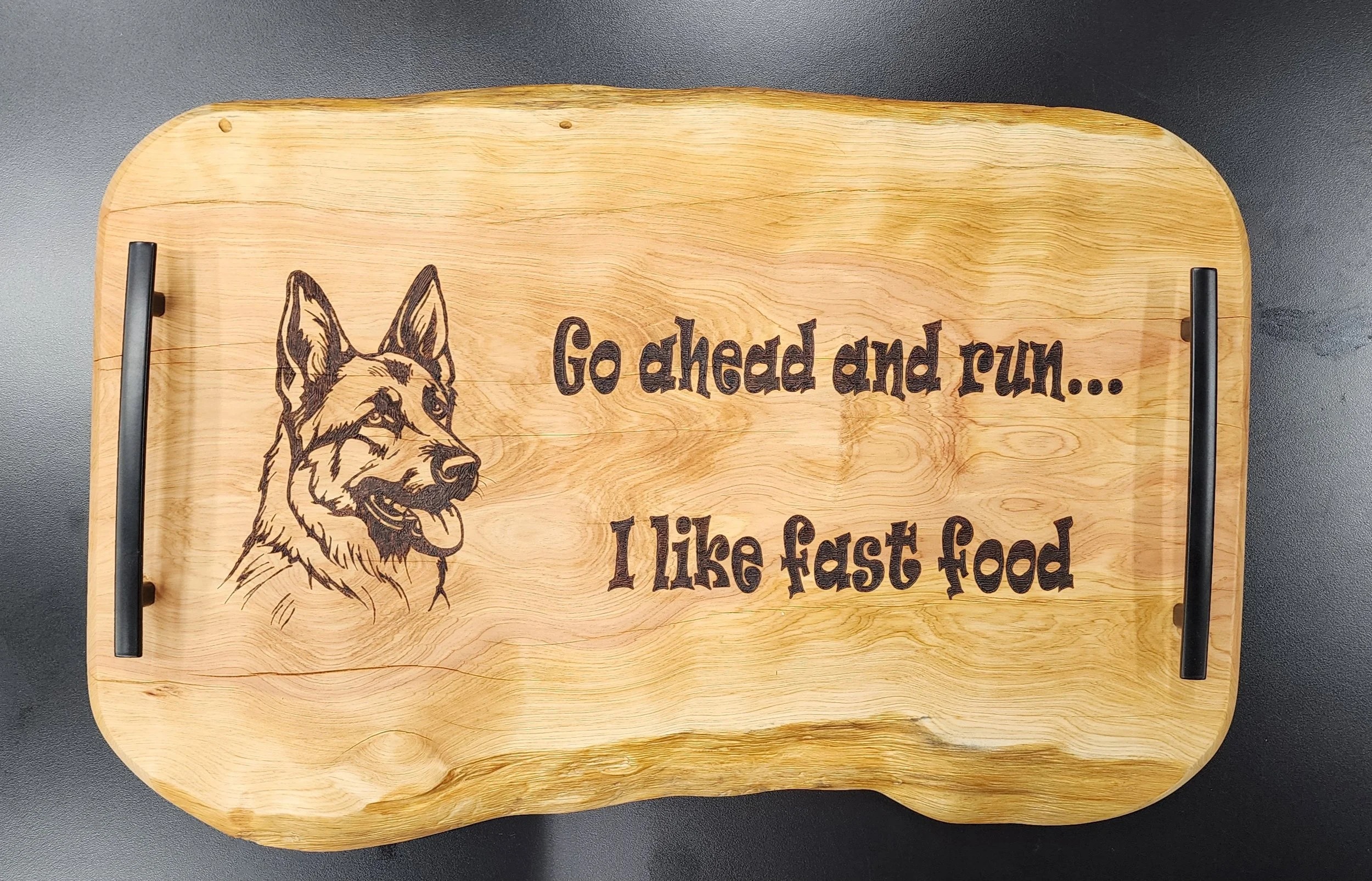 Alligator Juniper Pine serving tray. Hand burned by Carolyn