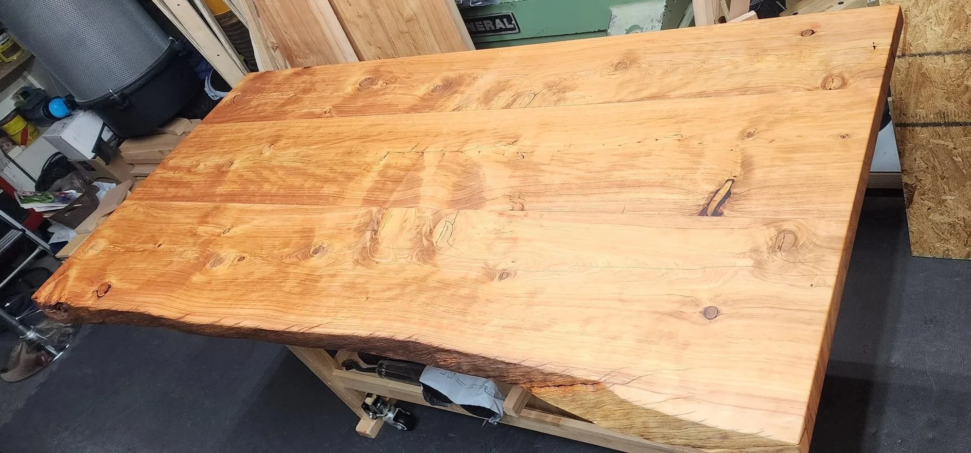 Alligator Juniper island top w/ natural oil finish. In the shop.