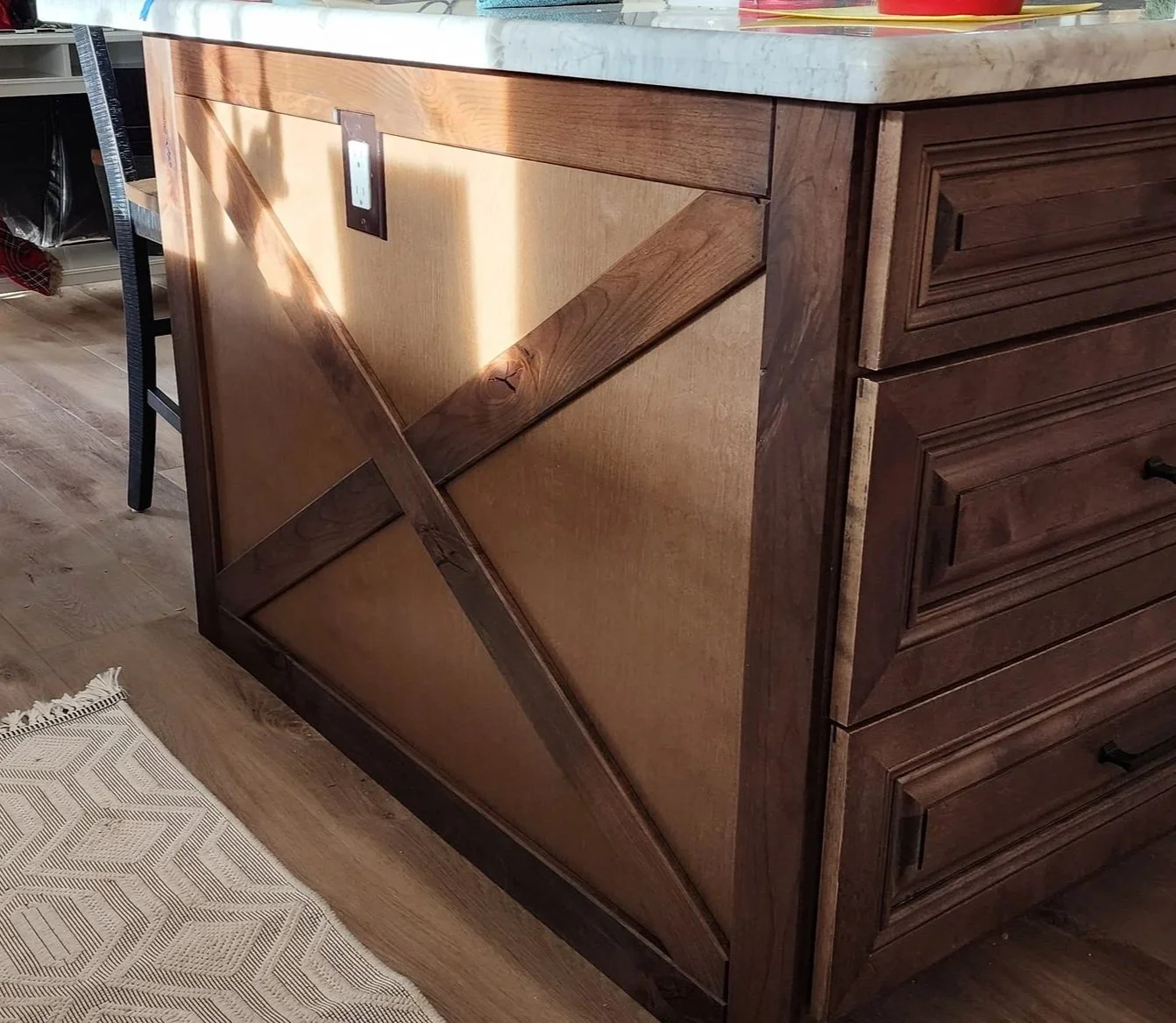 Alder cabinet end overlay stained to match. Payson, AZ