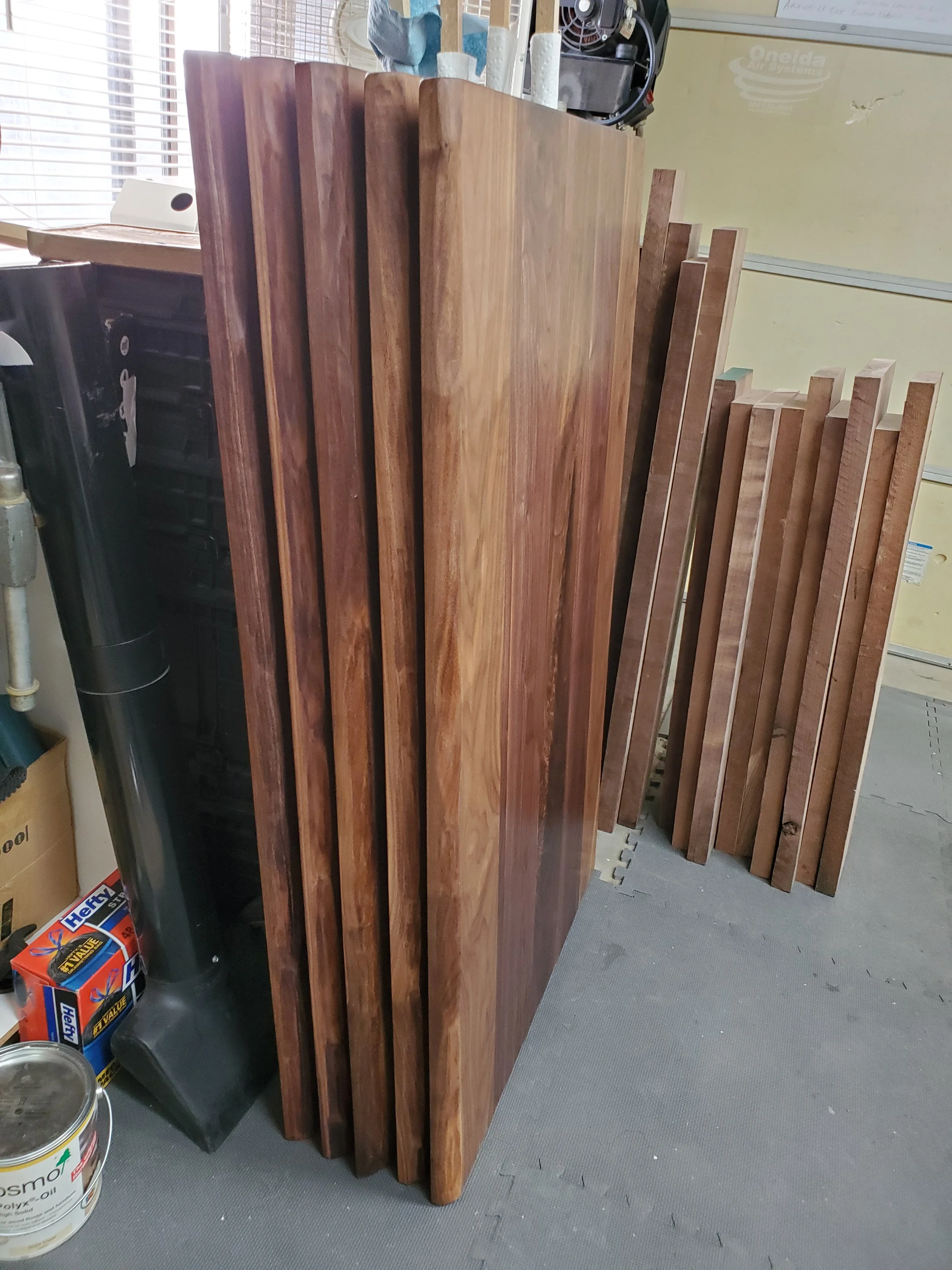 Walnut Tabletops, hand carved live edge, for Ocean Blue Caribbean Restaurant and Bar. Chandler, AZ   