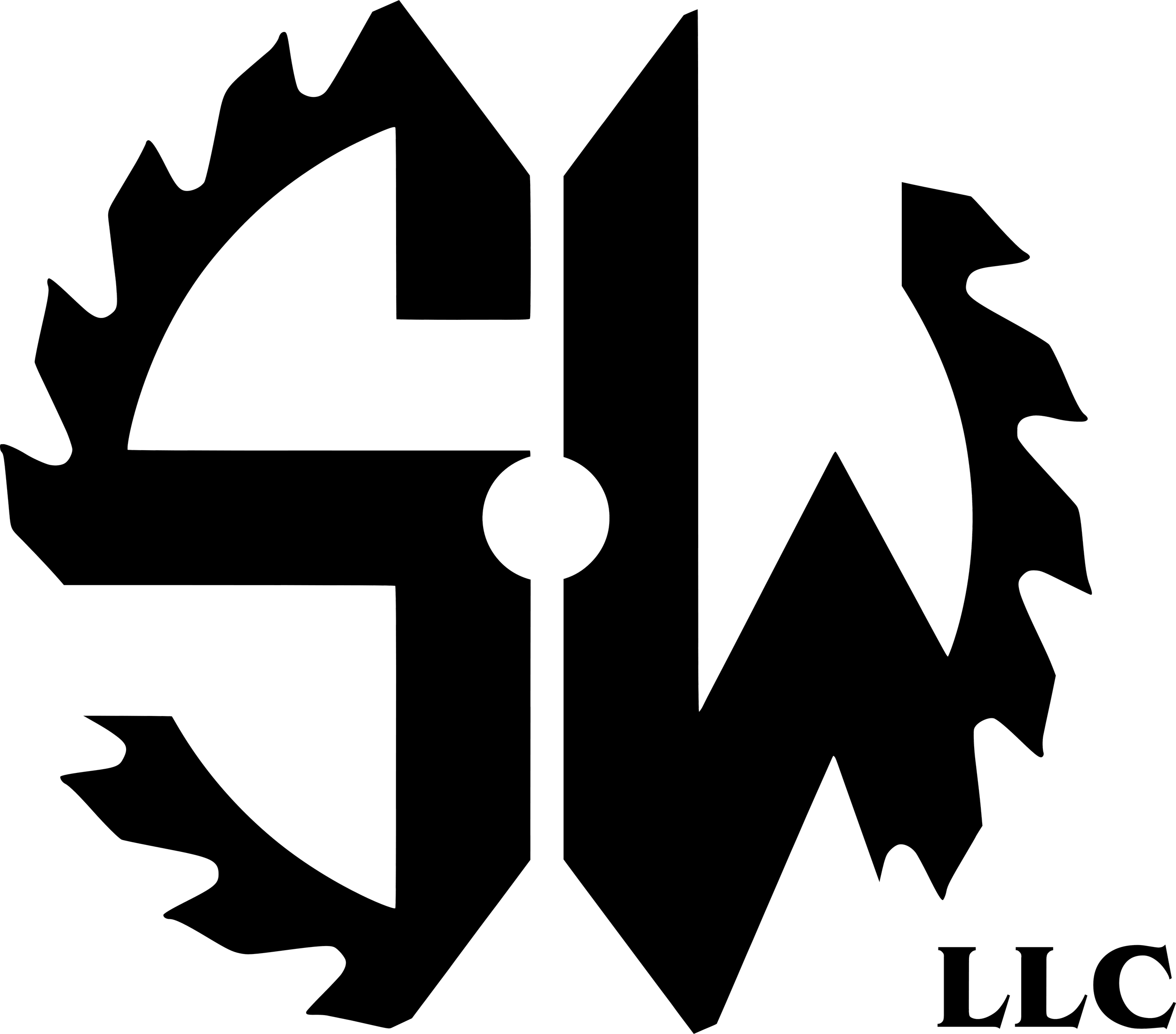 S and W on an abstract sawtooth design and the text 'LLC' in the lower right corner.