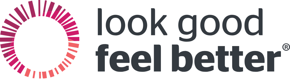 Logo with a pink circular design and the slogan 'look good feel better'