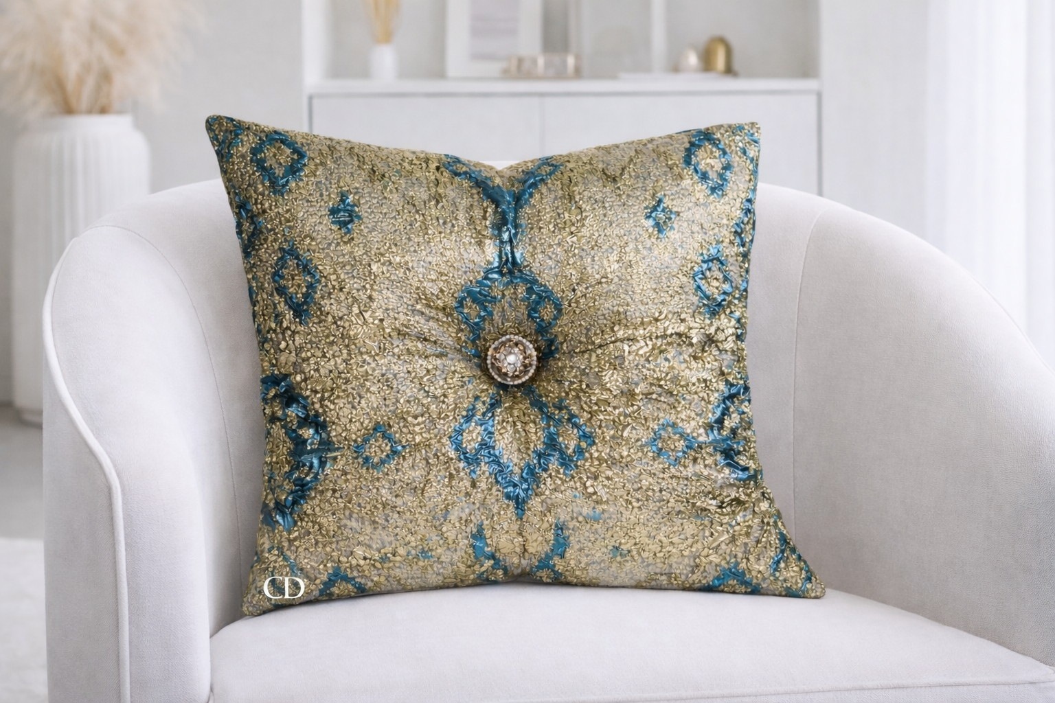 CYNTHIA'S BIRTHDAY 
Cocoa Desireé Studio 

This pillow was commissioned as a birthday gift for someone who cherishes home, family, and tradition. 
It's design was meant to reflect her feminine spirit while bringing warmth and elegance to the space sh