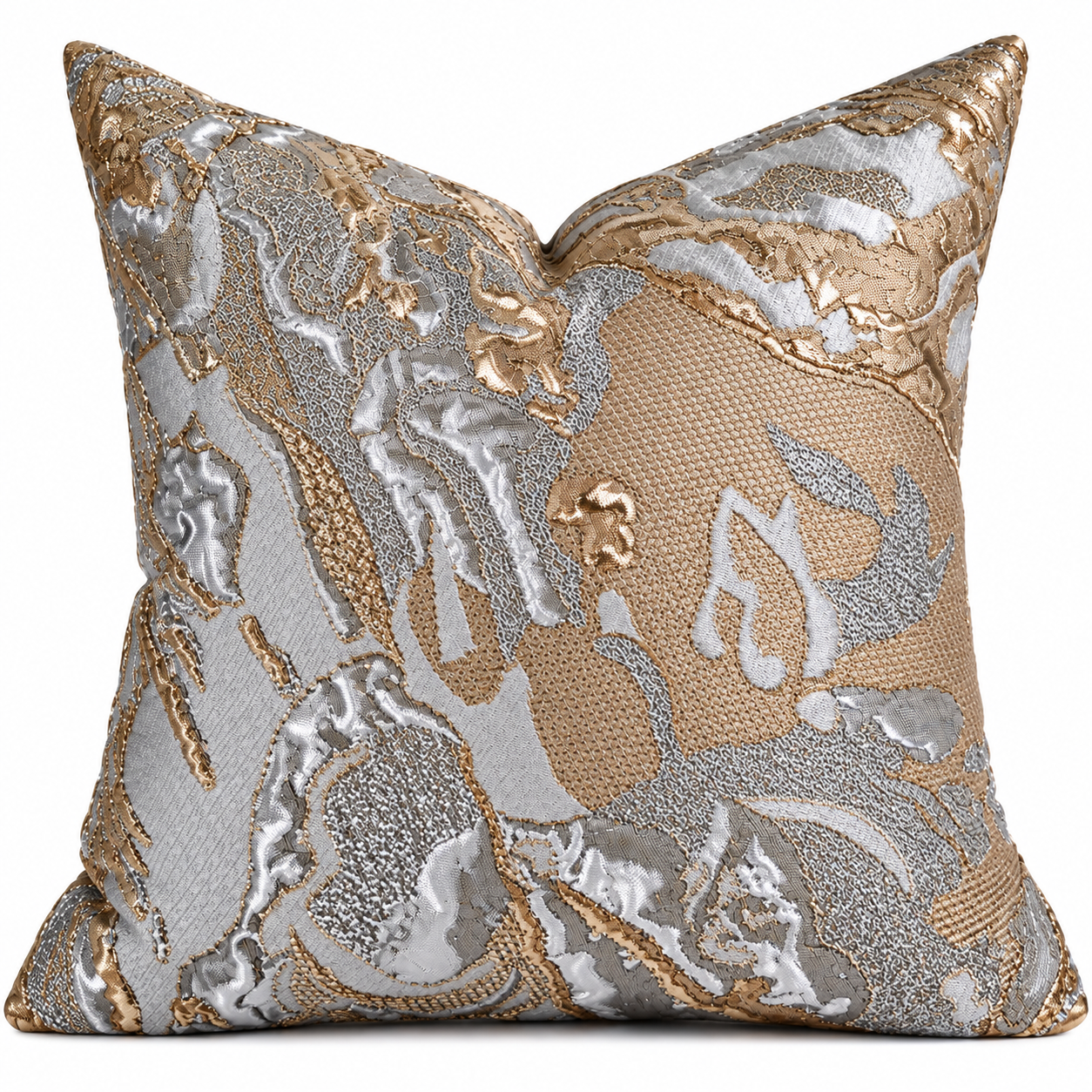 cocoa desiree No. 004 Gold & Silver Brocade throw pillow.png