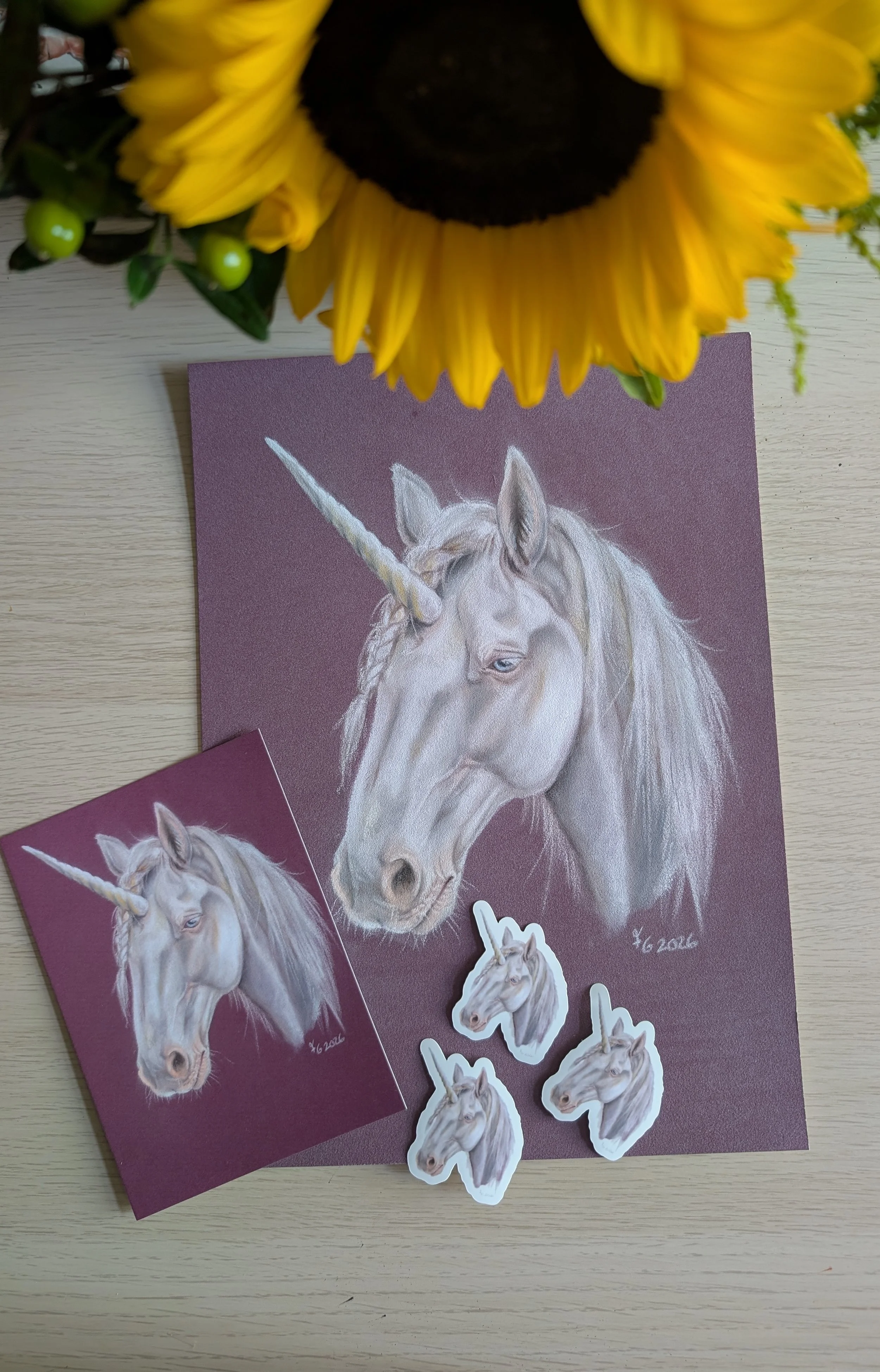 Einhorn Set Postkarte und Sticker mit Original.jpg
