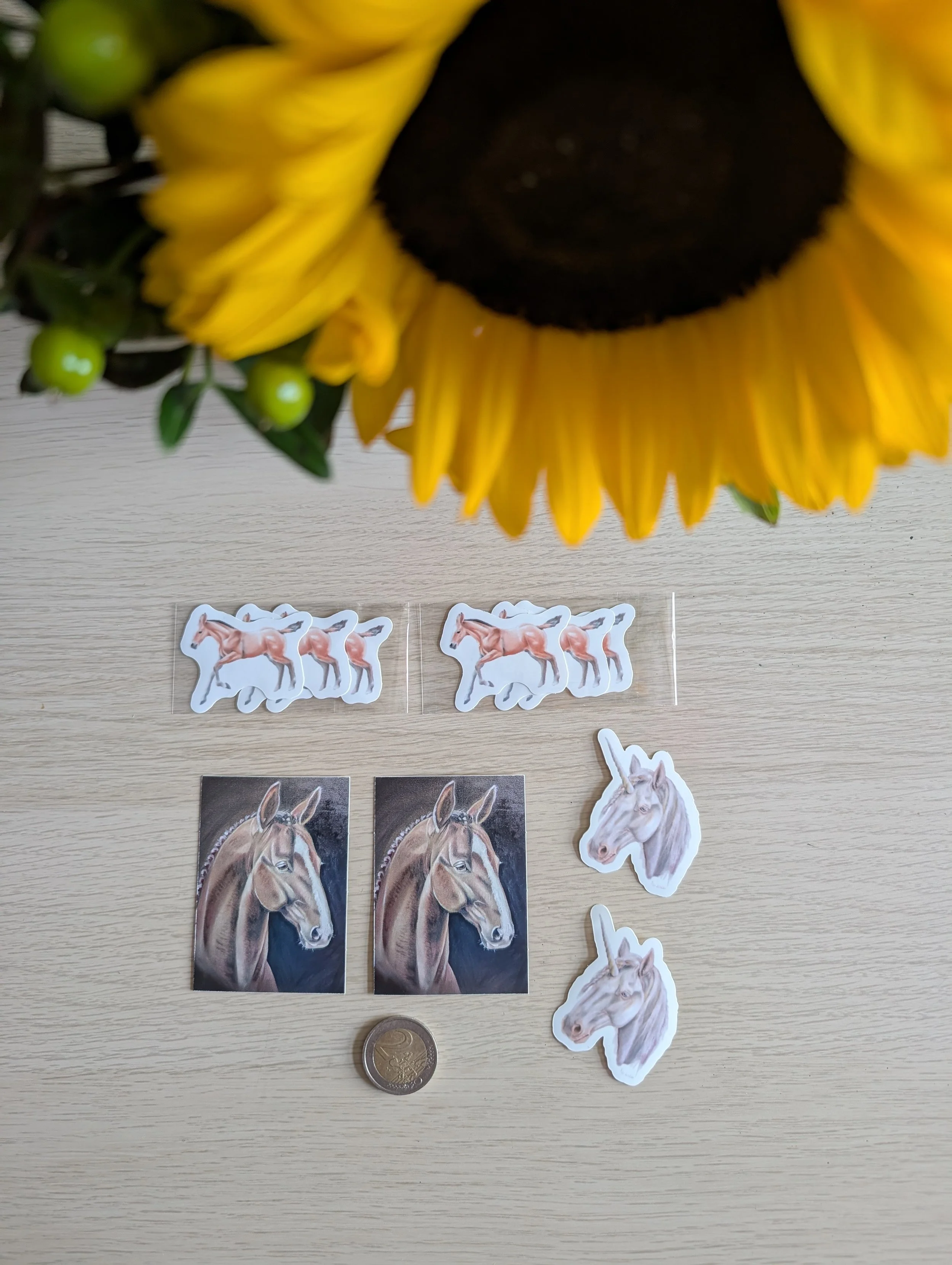 Sticker Set mit Einhorn, Fohlen und Hengst für Pferdemädchen, fürs Stickeralbum, die Schultüte, Adventskalender oder Hausaufgabenheft
