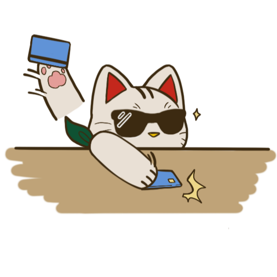 Cartoon cat wearing sunglasses, holding a phone, and taking a selfie while resting its paw on a table.