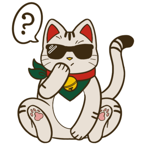 Cartoon cat wearing sunglasses and a bandana, with a question mark above its head.