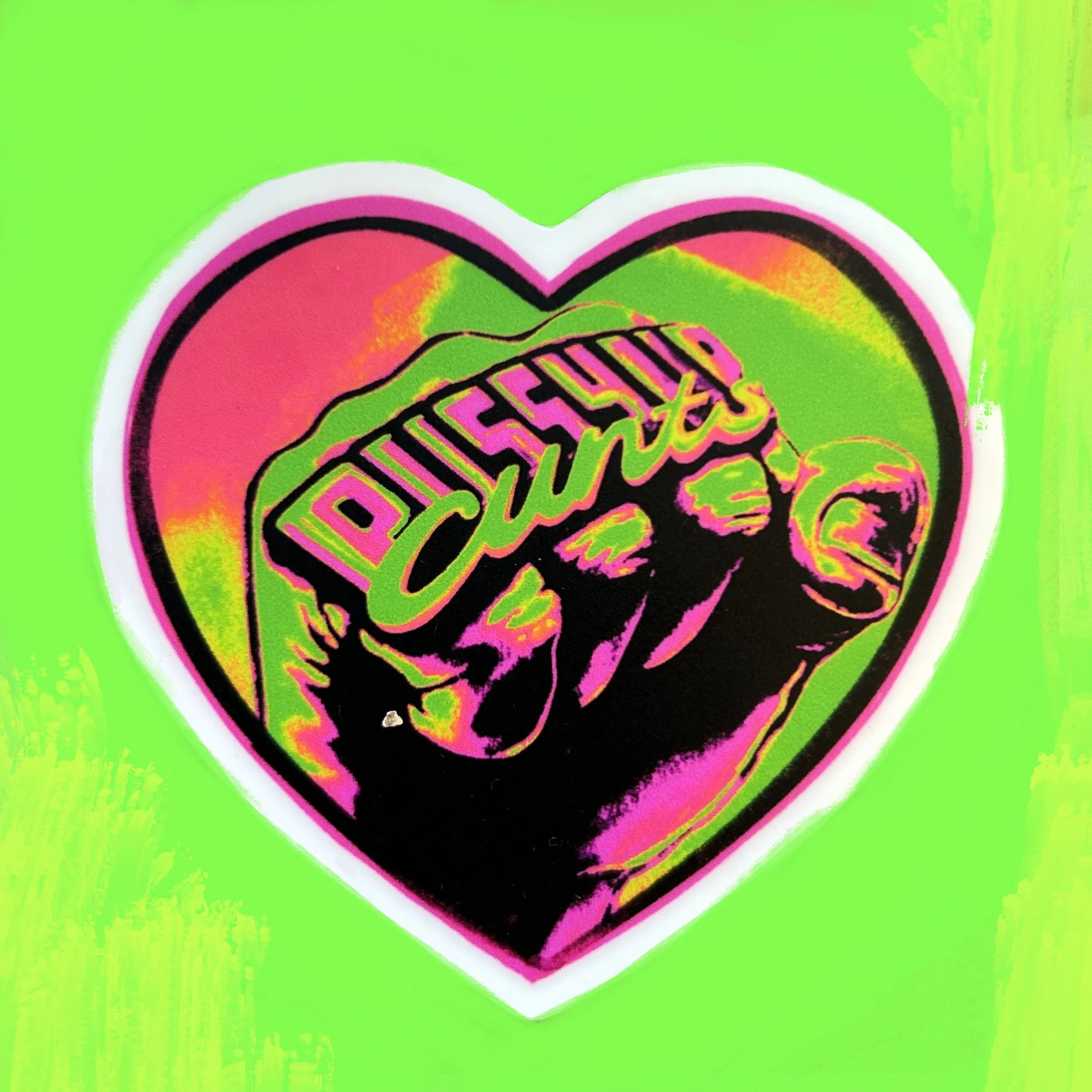 “PUSSY UP CUNTS” HEART STICKER - MULTI BLACK OUTLINE MATTE