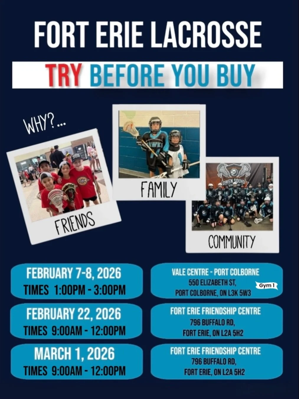 Experience lacrosse at Fort Erie&rsquo;s &lsquo;Try Before You Buy&rsquo; event! 🥍
Join us for a day of fun and connection!
