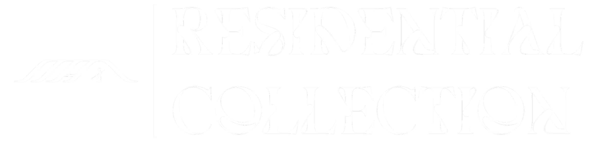 Black background with stylized white text that says 'Residential Collection' and a small logo of a person walking on a bridge.