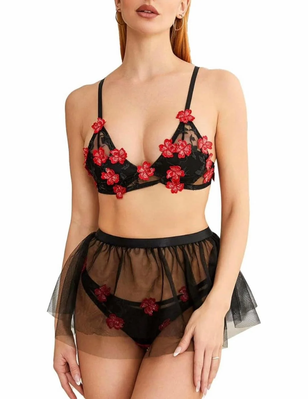 Exquisite 3-Piece Flower Lingerie Set