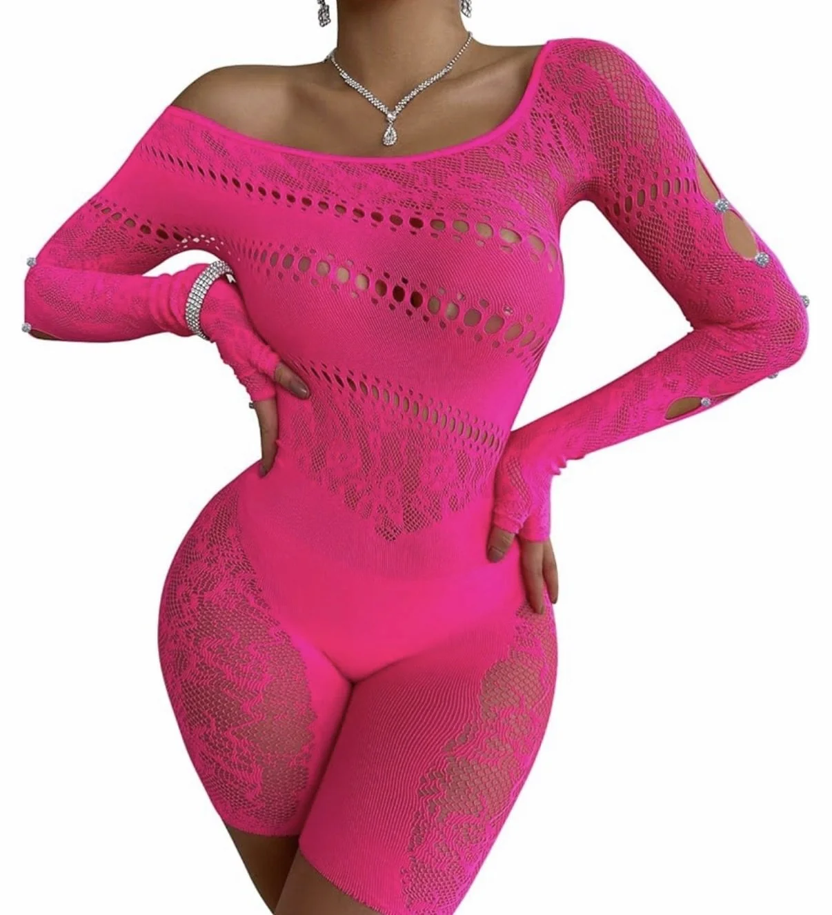 Night Out Mesh Long Sleeve Shorts Romper