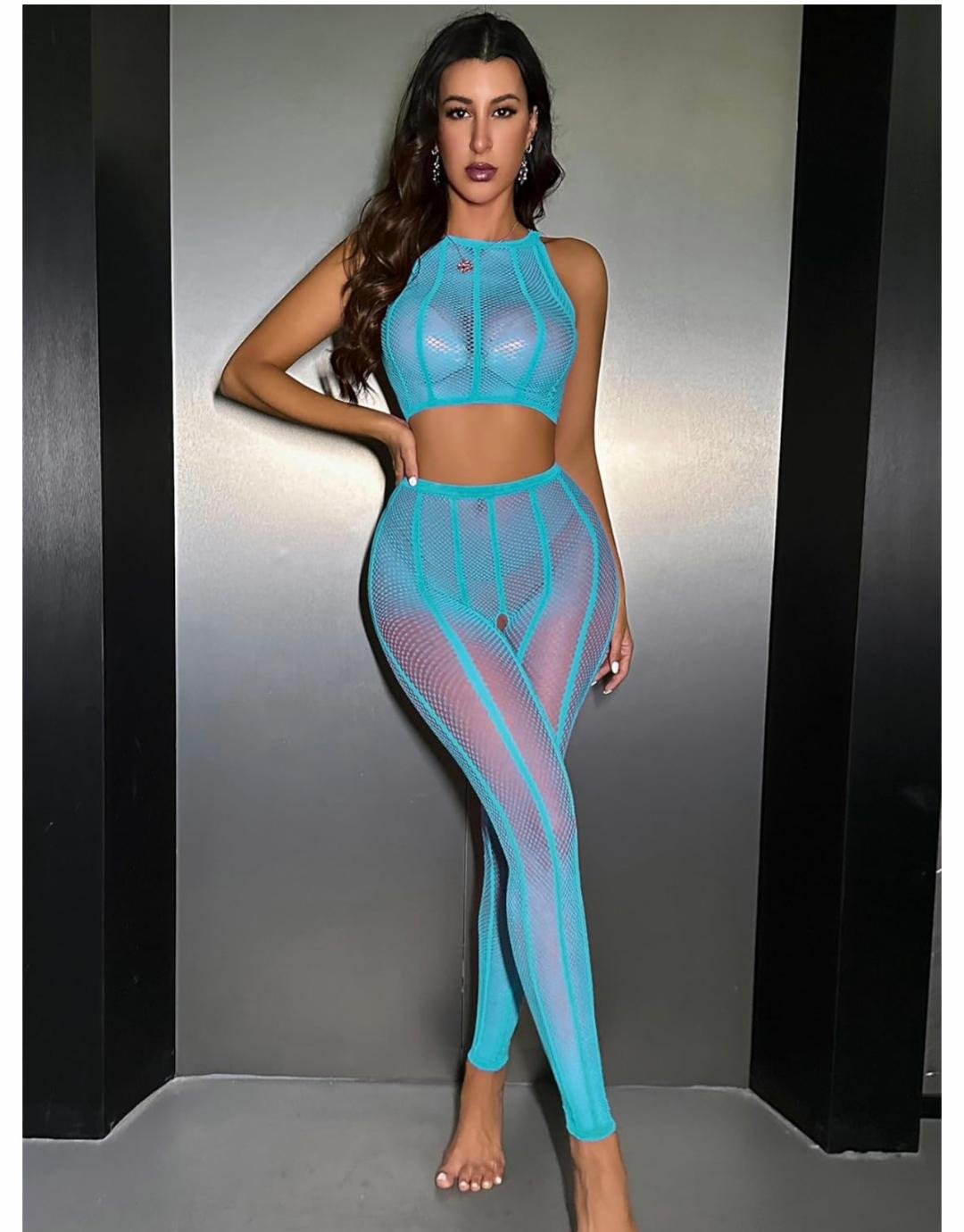 Bold Mesh Halter Top & Crotchless Pants Set