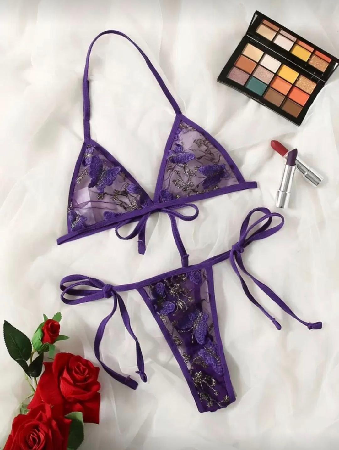 2-Piece Butterfly Sheer Bra & Thong Set