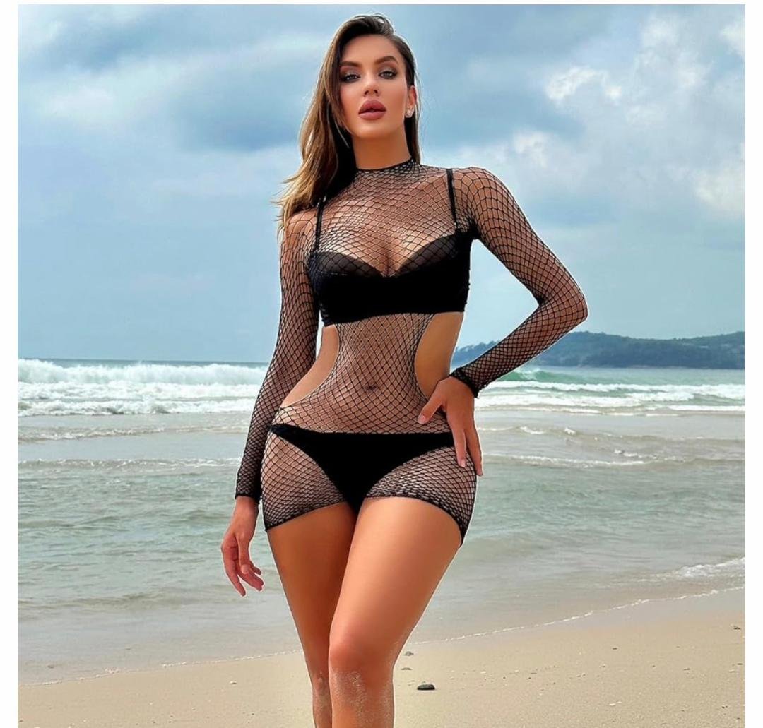 Siren's Temptation Long Sleeve Fishnet Dress