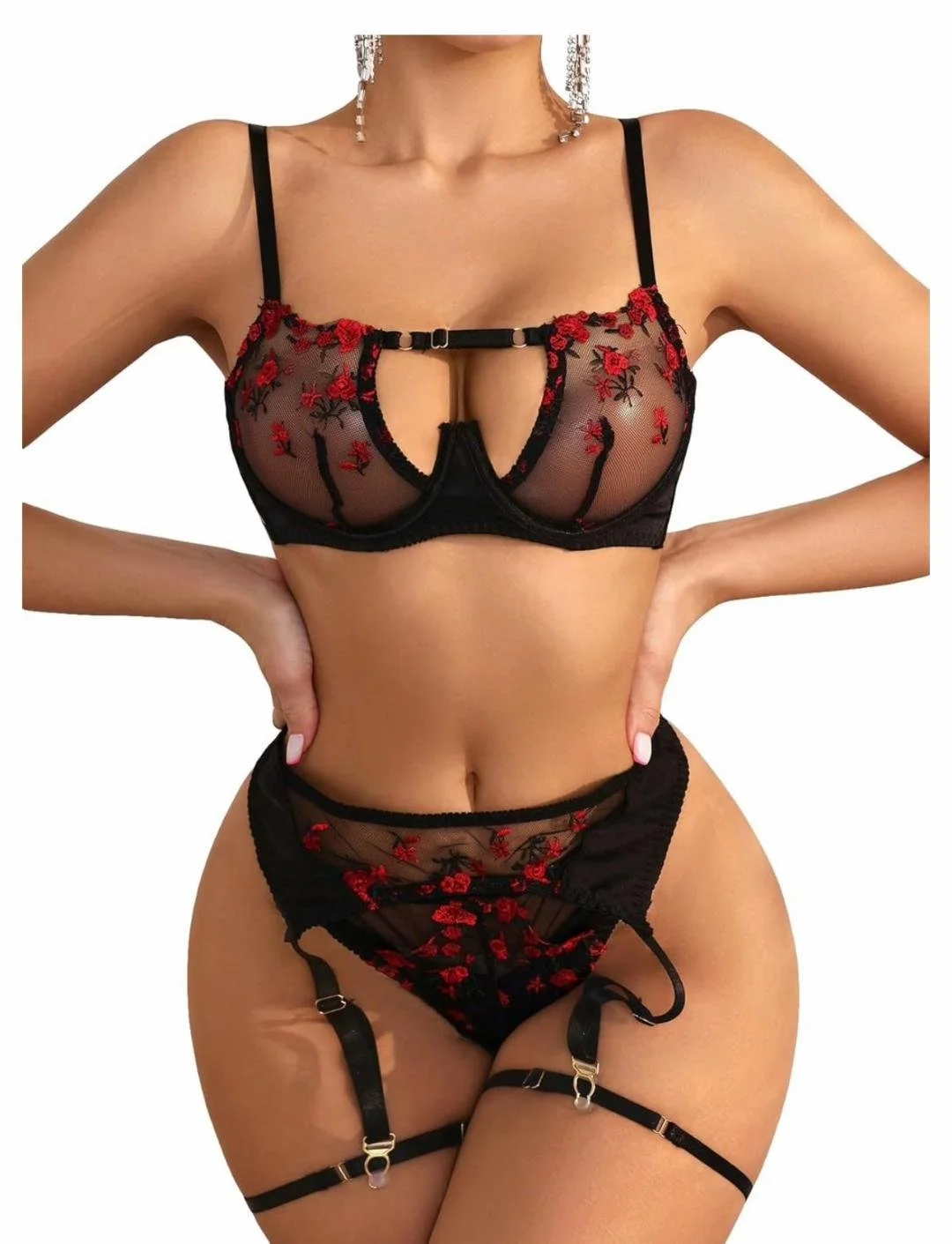 Elegant Floral Embroidery Lingerie Set