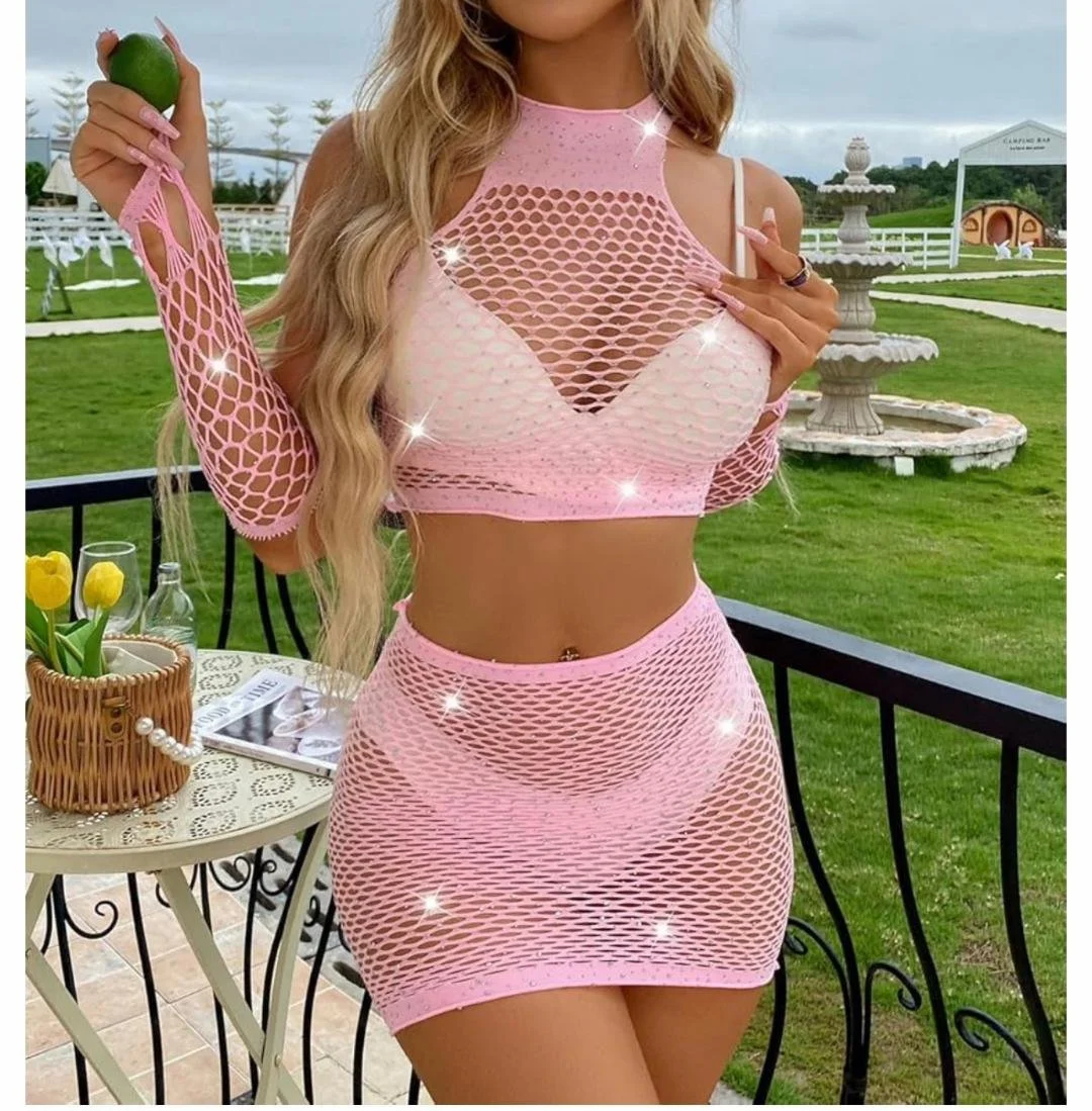Dazzling 3-Piece Sparkle Fishnet Set