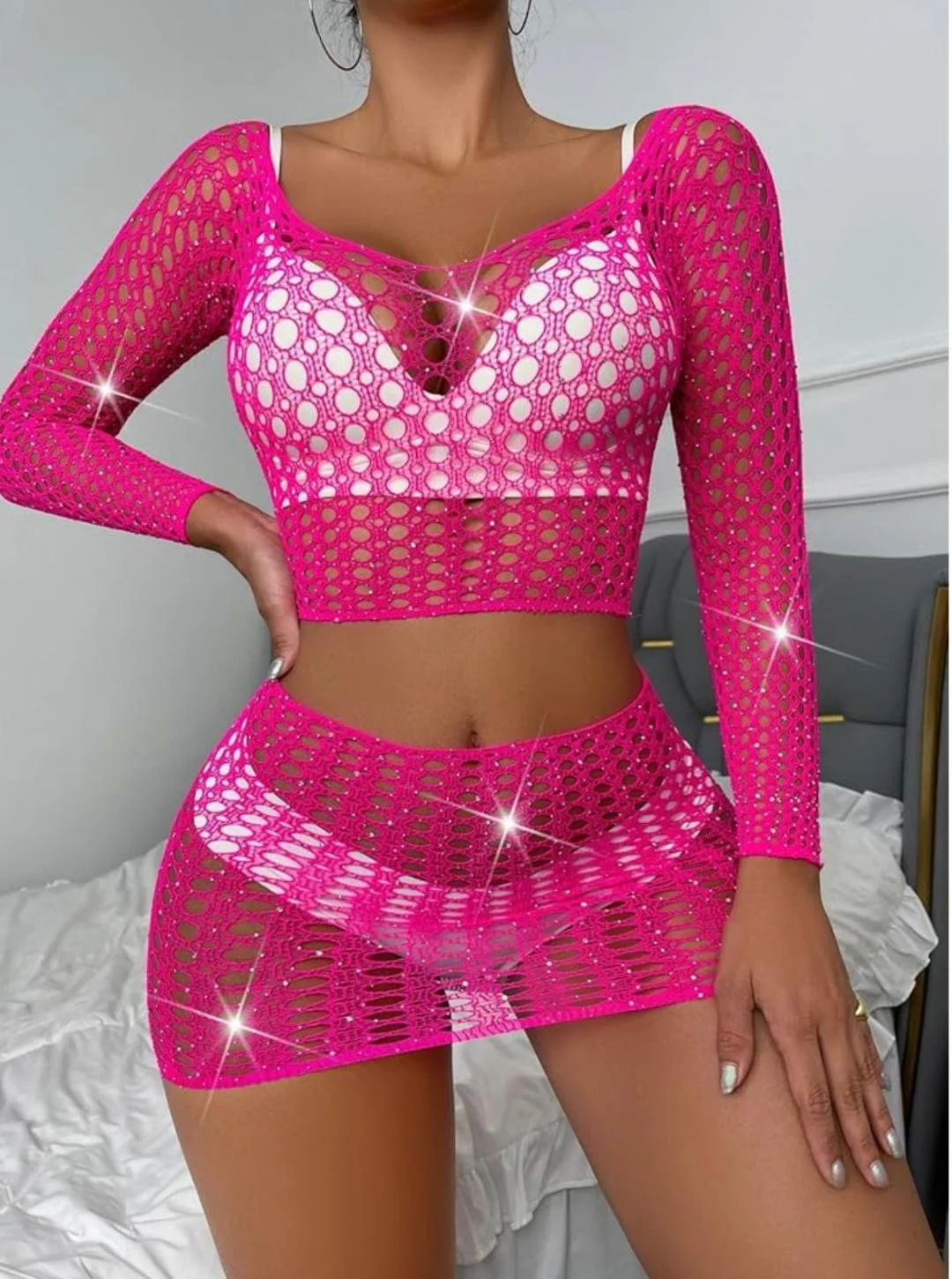 2-Piece Sparkle Fishnet Ensemble