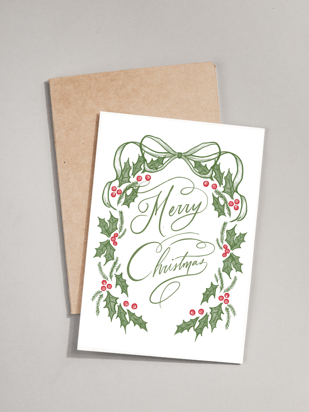 Merry Christmas Holly Wreath - Greeting Card