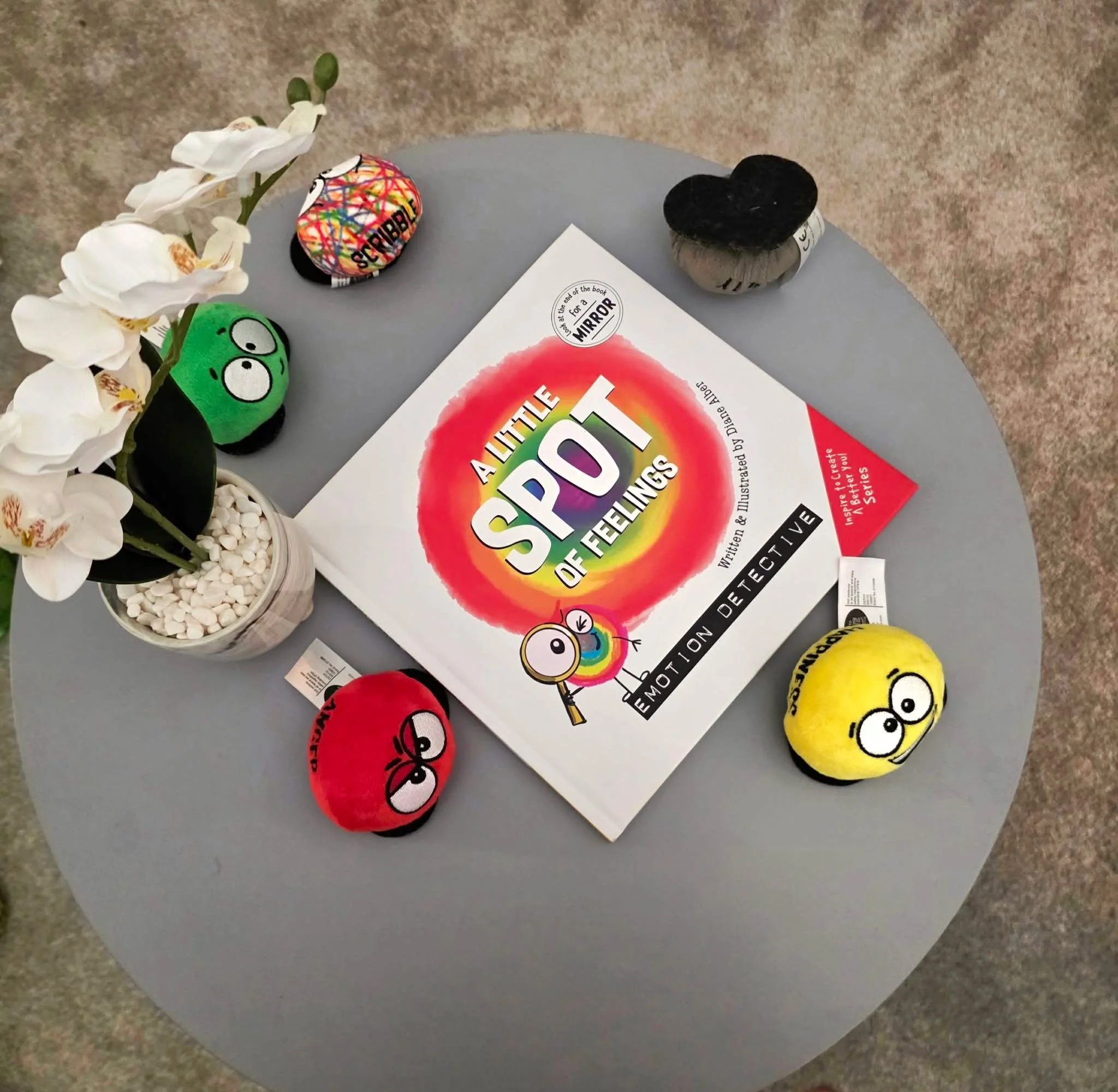 Wellness Wednesday!

Today I'm going to share one of MANY non-verbal communication resources that support emotional expression. A Little Spot of Feelings by Alber comes with a box set of plush emotions spots, each with a label and an emotive expressi