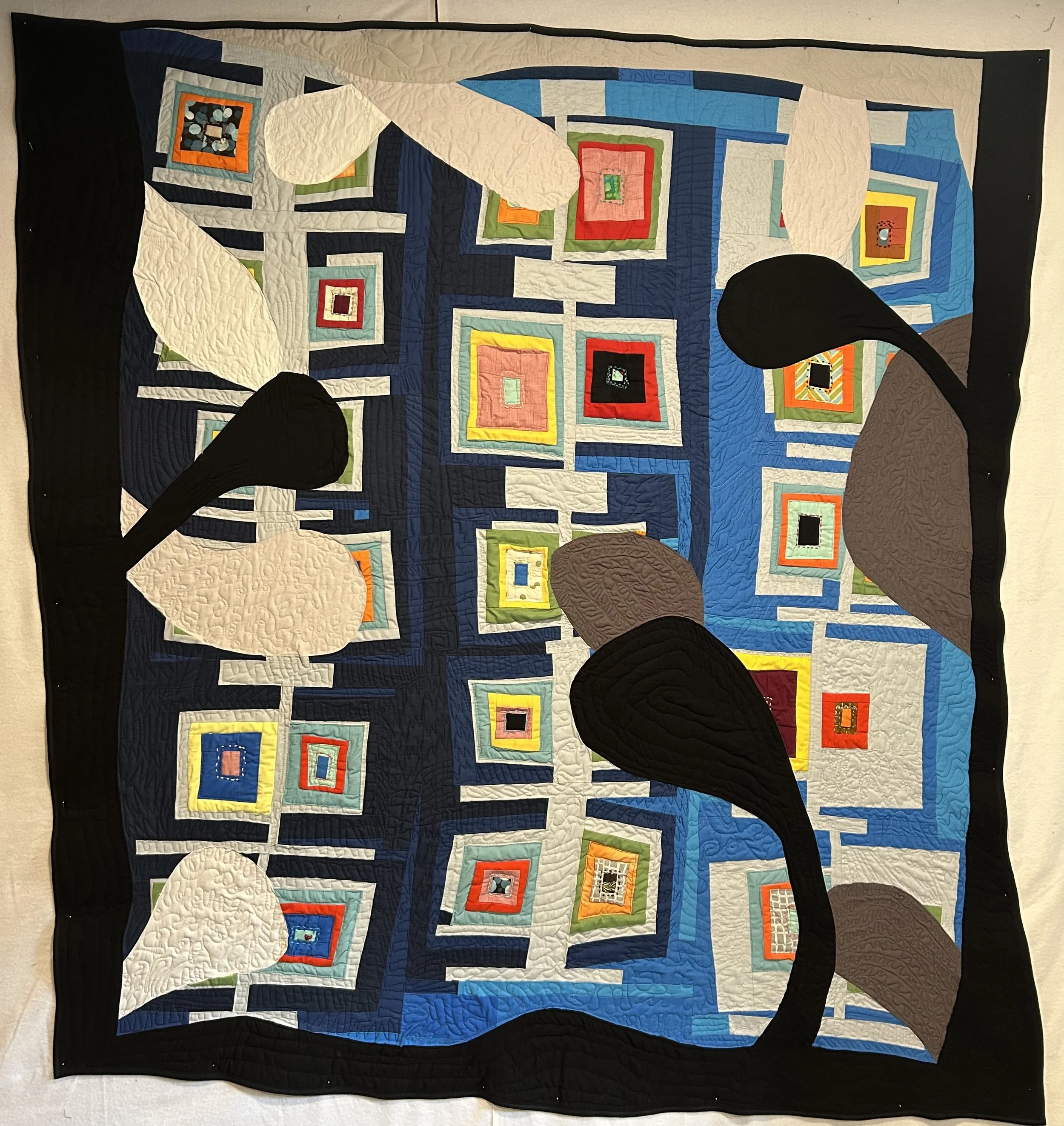 Bla Bla Bla (2025)
68" x 70"
cotton fabric piecing
free motion quilted