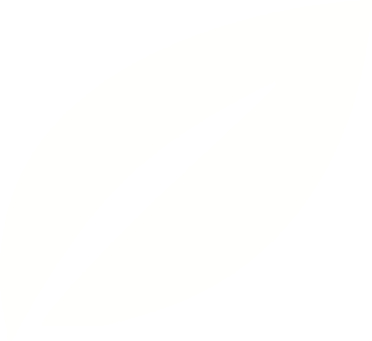 A black and white stylized leaf with a central vein.