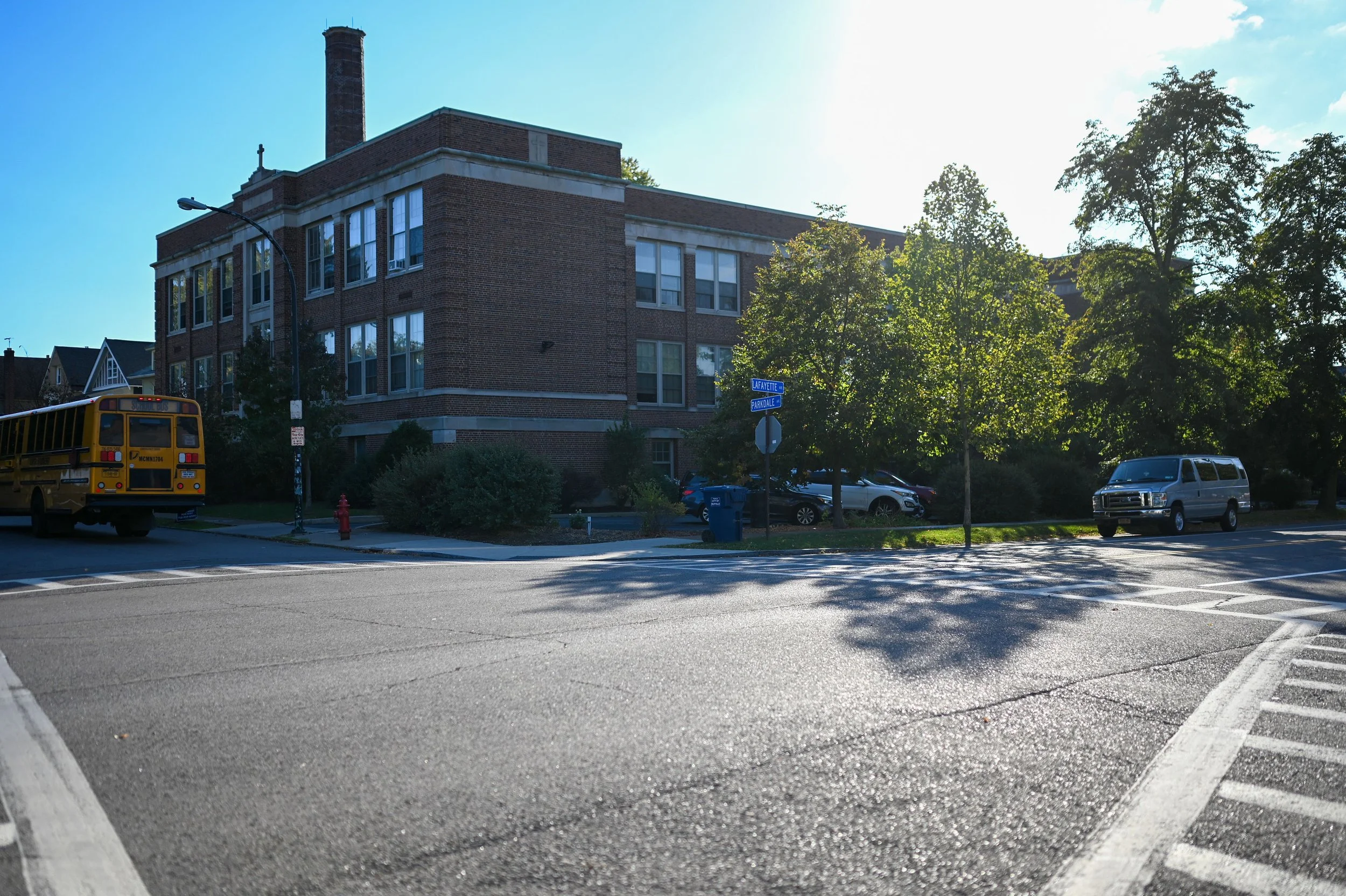 OFFICE BUILDING: View of the office building from across the street at the northeast corner Lafayette & Parkdale