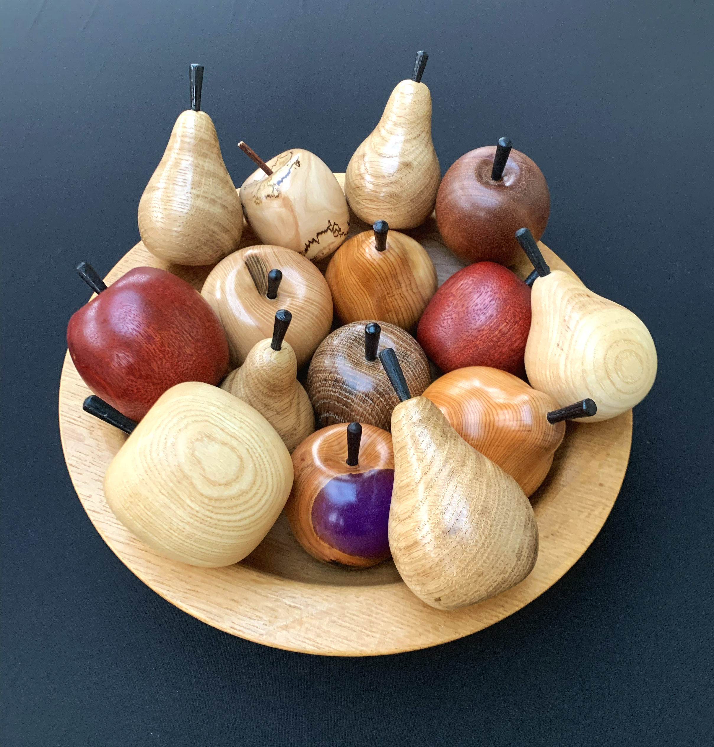 Assorted Fruit Bowl, Oak, Ash, Yew, Mahogany, Elm, Spalted Silver Birch and resin