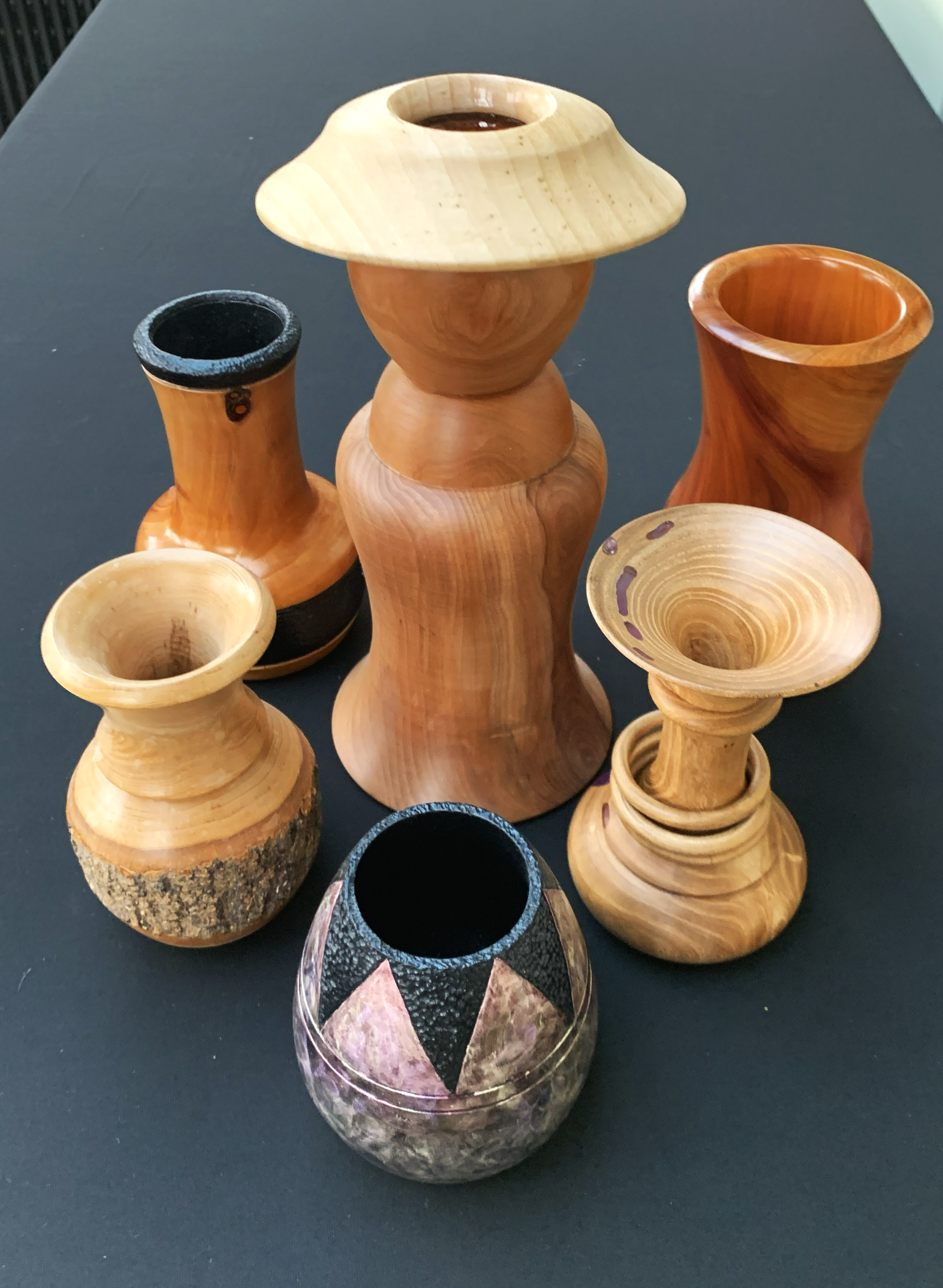 Assorted Vases, Ash, Yew, Cherry, Elm, Maple and "Treewood"