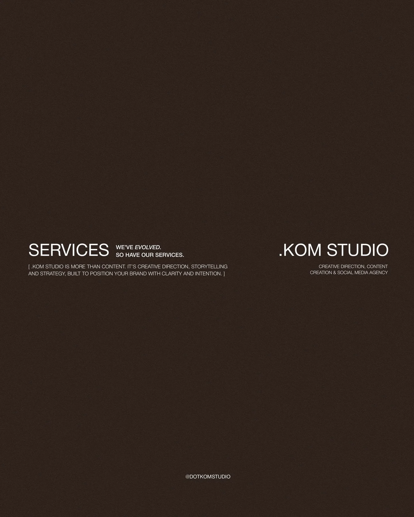 We&rsquo;ve evolved &mdash; in how we work, and in what we offer 💻📷

Our services have been refined to support brands at every stage, from building a visual identity to managing and growing a consistent social presence. A more considered approach a