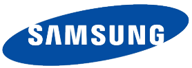 Samsung logo featuring the word 'SAMSUNG' in black within a blue oval shape.