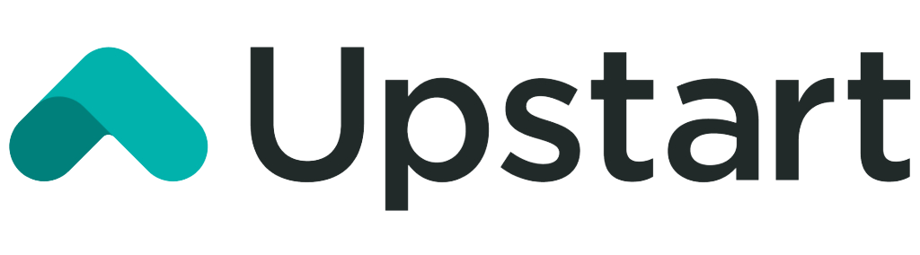Upstart logo featuring a stylized teal arrow-shaped icon next to the black text 'Upstart'.