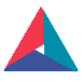 Stylized pyramid-shaped logo with red, purple, and teal sections.