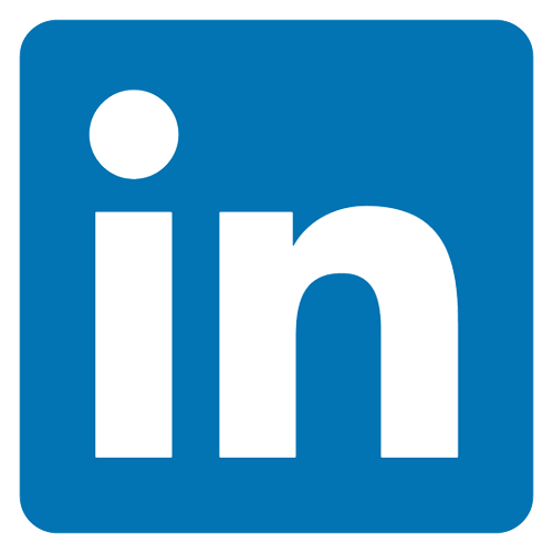 LinkedIn logo with white 'in' on a blue background.