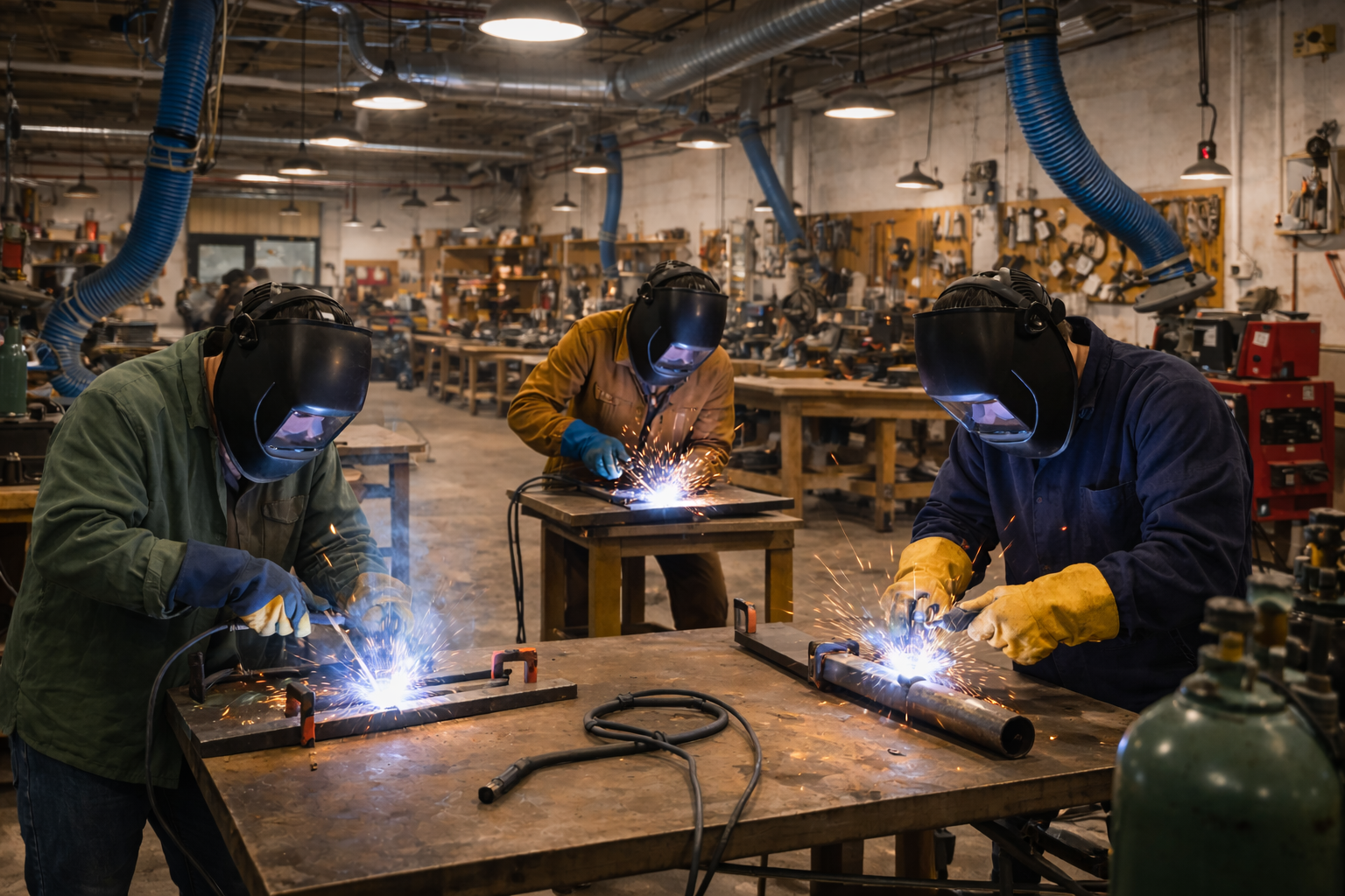 people welding at a makerspace