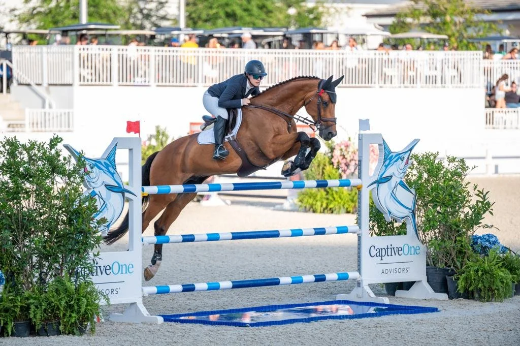 Bryn Sadler riding Catch the Dollar in a daytime Grand Prix at WEC Ocala, Florida