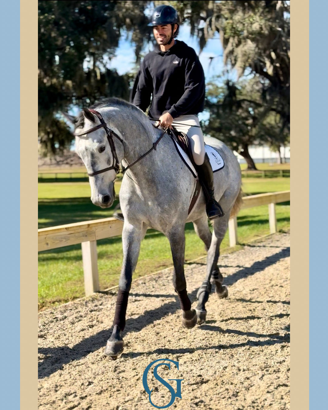 Ryan Genn riding Ghosted in flatwork at GS Equestrian in Ocala, Florida