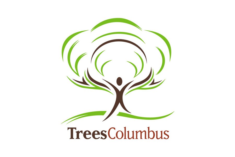 Logo of a person with outstretched arms and a tree forming their body, with green and brown branches and leaves, and the text 'TreesColumbus' below.