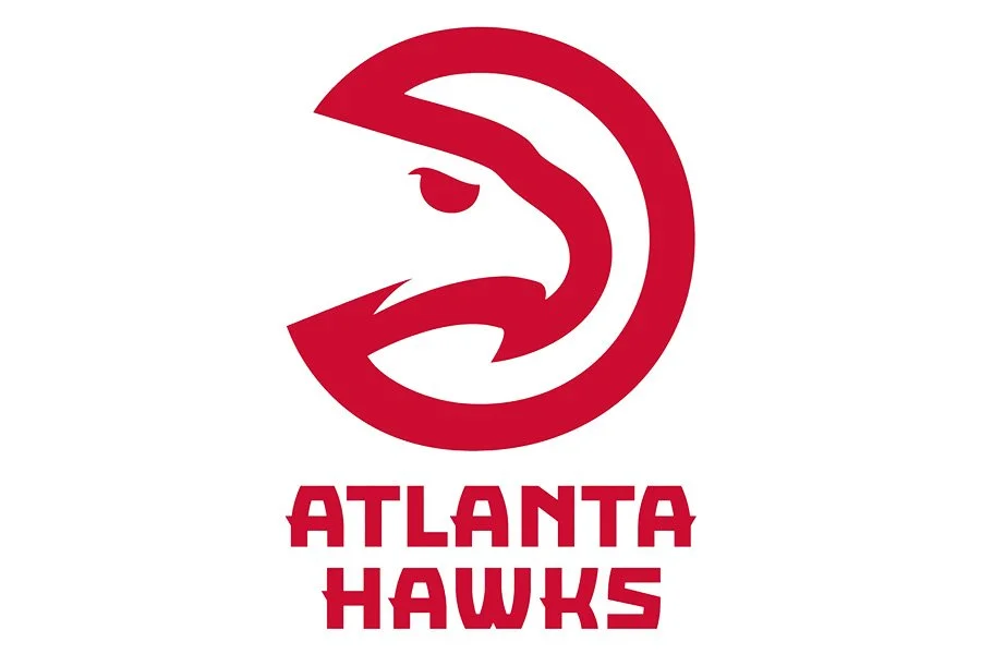 Logo of the Atlanta Hawks basketball team featuring a stylized hawk head in red and white with the team name beneath it.