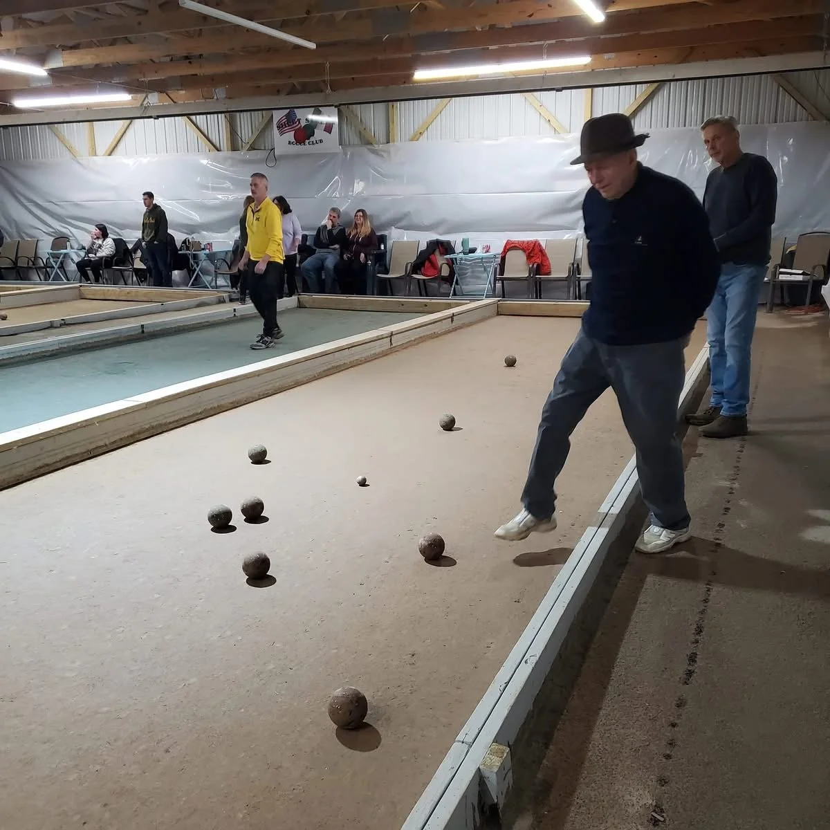 Bocce courts in the covered pavilion at Short Street Patio Bar