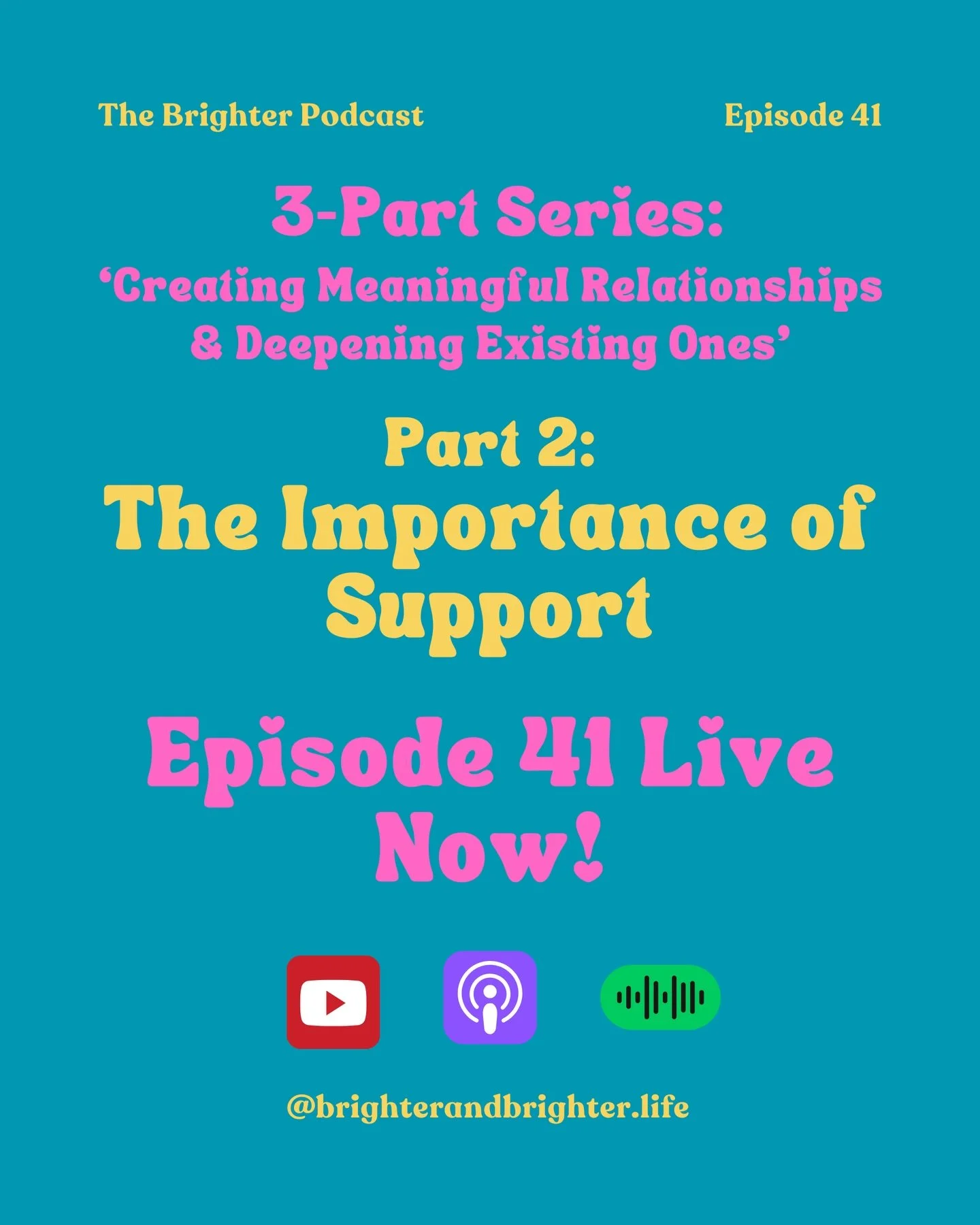 Brighter Bs! Listen up&mdash;
You are not alone.

Episode 41 is LIVE.
Creating Meaningful Relationships &ndash; Part 2: The Importance of Support.

Yes resilience matters&hellip;
But so does being witnessed. 🐝💛

⸻

#TheBrighterPodcast
#LifeGetsBrig